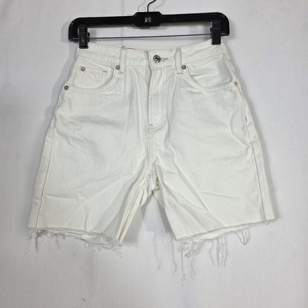 We The Free Pacifica high rise slim straight leg Off-White raw hem jean Shorts